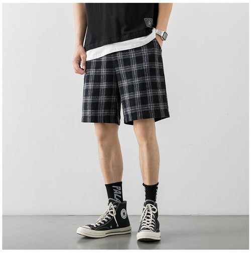 2020 Japanese Style Men's Grid Shorts Casual Thin Short Pants Knee