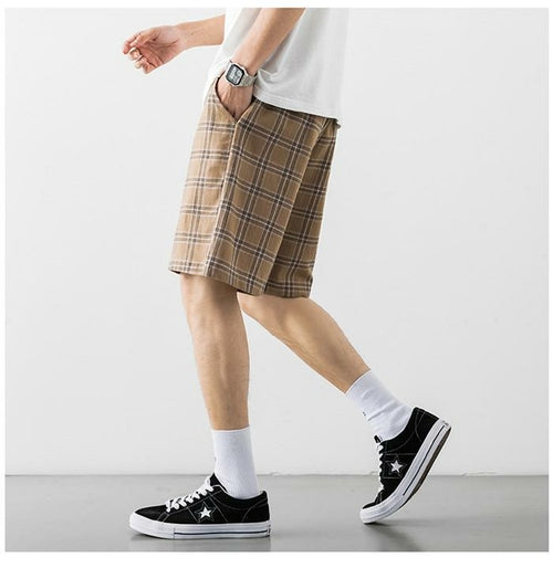 2020 Japanese Style Men's Grid Shorts Casual Thin Short Pants Knee
