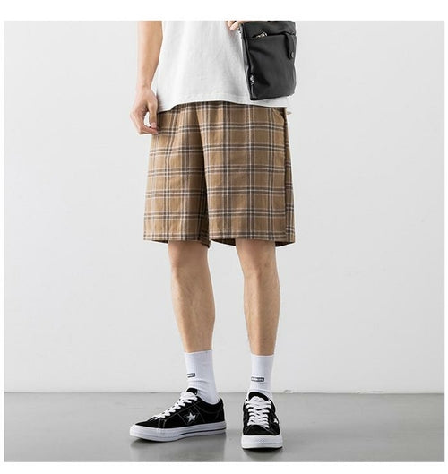 2020 Japanese Style Men's Grid Shorts Casual Thin Short Pants Knee