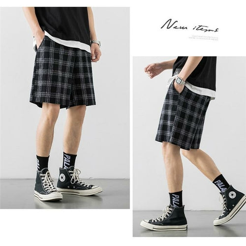 2020 Japanese Style Men's Grid Shorts Casual Thin Short Pants Knee
