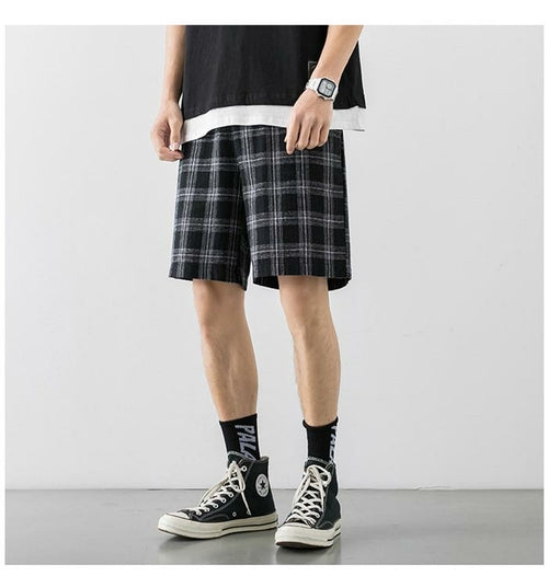 2020 Japanese Style Men's Grid Shorts Casual Thin Short Pants Knee