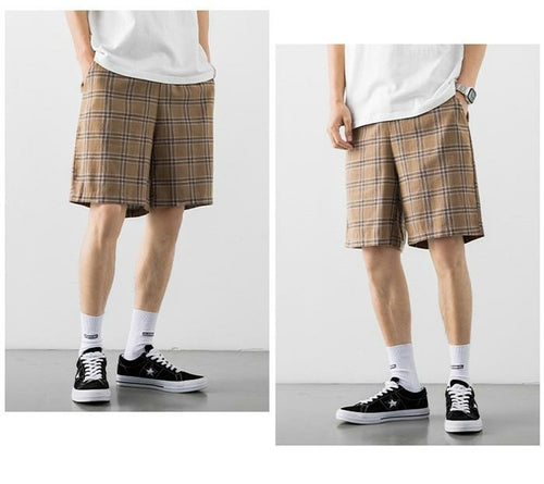 2020 Japanese Style Men's Grid Shorts Casual Thin Short Pants Knee