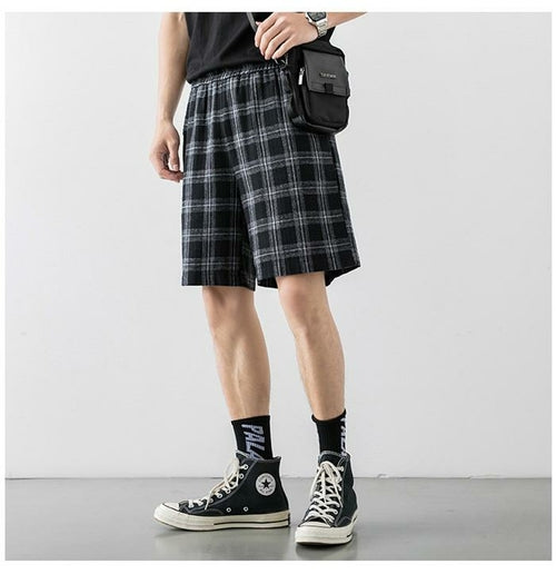 2020 Japanese Style Men's Grid Shorts Casual Thin Short Pants Knee